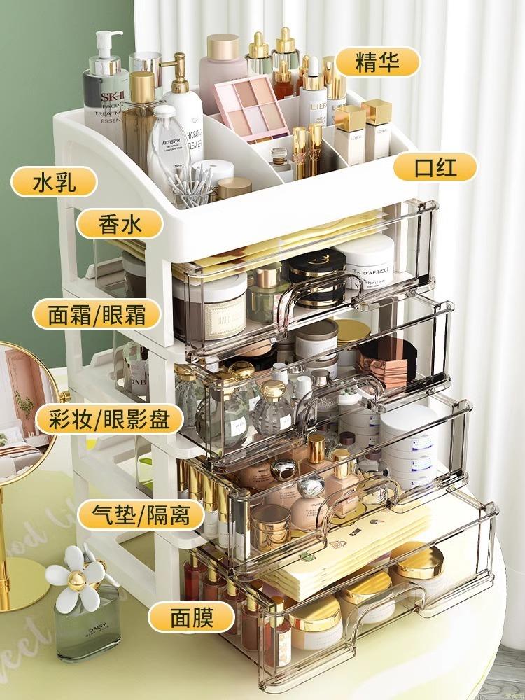 化妝品桌面抽屜收納盒梳妝臺塑膠整理盒辦公桌置物架護膚品口紅