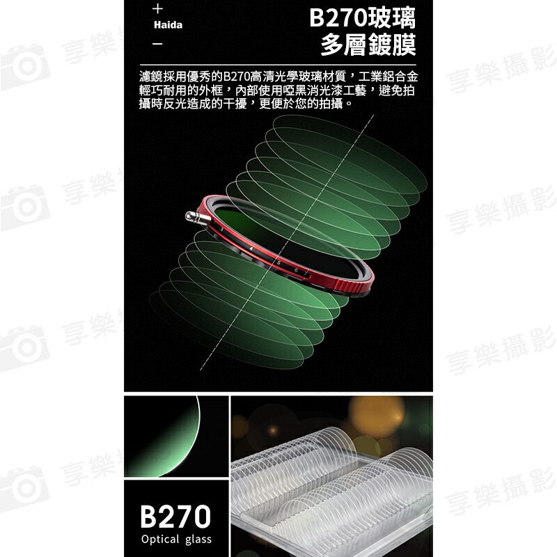 [享樂攝影]【Haida海大 ProII CPL+VND薄款鍍膜偏光加可調減光鏡】67mm/72mm/77mm/82mm 偏光鏡 偏振鏡 中灰密度鏡 多功能濾鏡 長曝  送鏡頭蓋 6