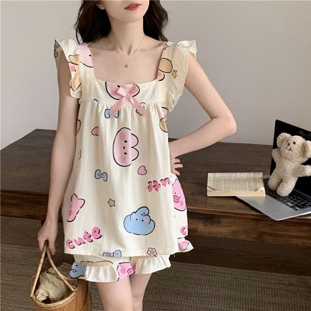 ＊ORead＊雲朵棉印花吊帶套裝睡衣(圖片色M~2XL)【限定加碼✿全館滿額再折】