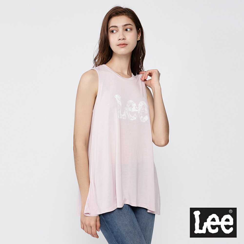 Lee 長版大Logo垂墜傘狀下擺無袖背心 女款 粉紅