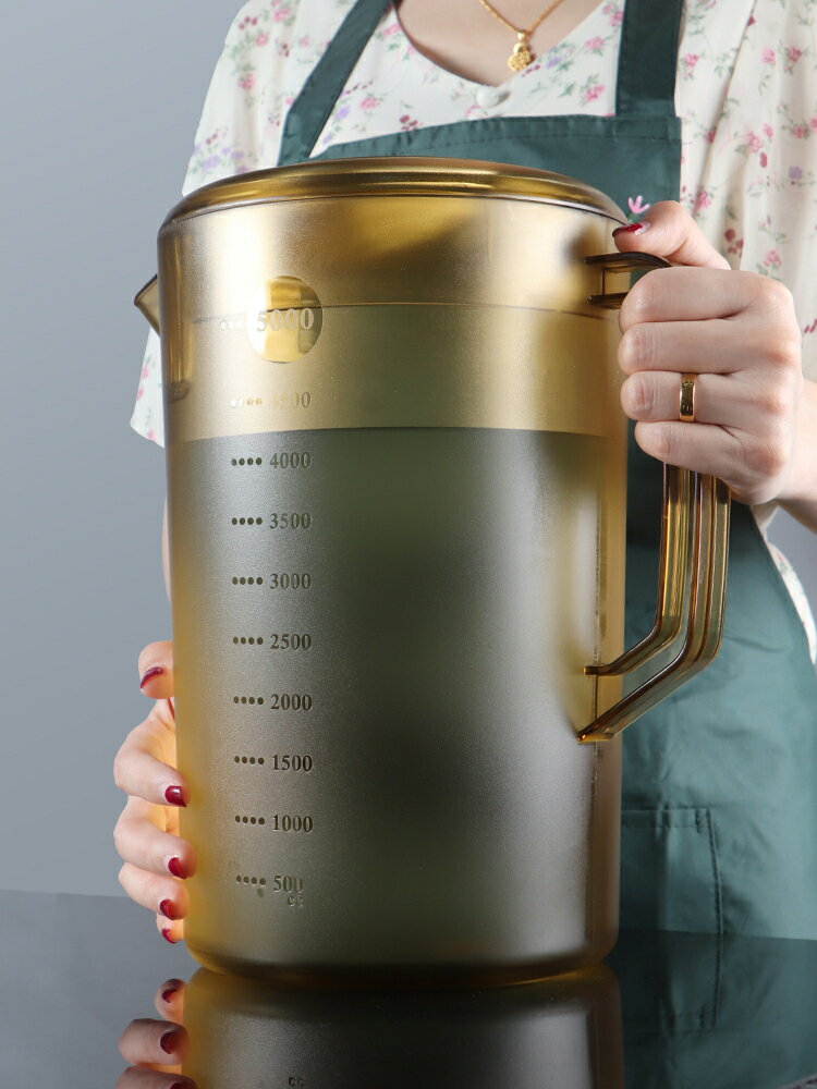 亞克力紮壺耐熱泡茶冰水瓶茶色量杯超大容量5L奶茶店PC塑膠冷水壺【淘夢屋】
