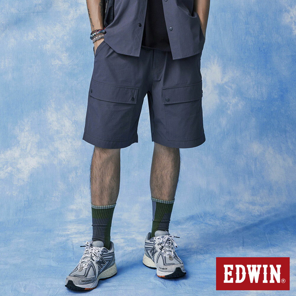 EDWIN 橘標 涼感機能寬版短褲-男款 暗灰色 #滿額折抵