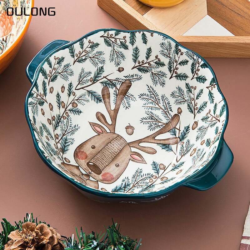 日式卡通可愛大碼麵碗餐具雙耳大湯碗大號家用泡麵碗陶瓷拉麵碗
