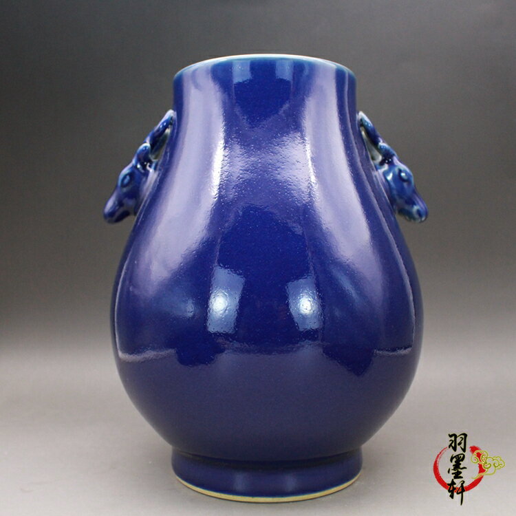清康熙祭藍釉鹿耳尊花瓶古玩收藏品古董仿古陶瓷器精品擺件| 協貿國際