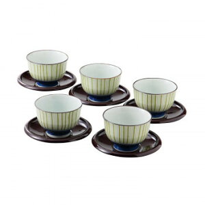 日本製 西海陶器 竹十草 仙茶揃 五入杯組(附茶托)