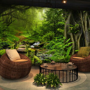 大自然壁紙3d立體森林樹林墻紙壁畫臥室客廳餐廳背景墻布無縫全屋