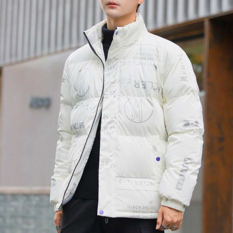 羽絨外套羽絨棉大衣-時尚百搭印花男外套3色v1as57【巴黎精品】