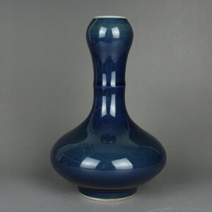 晚清民窯祭藍釉蒜頭瓶小花瓶古玩古董陶瓷器手工仿古老貨收藏擺件