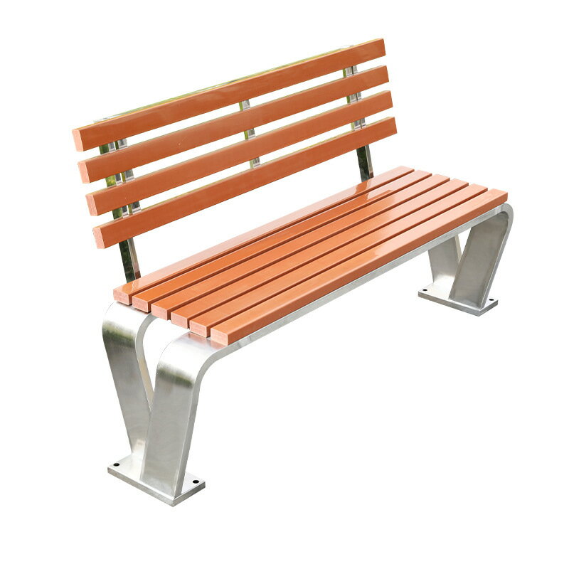 不銹鋼公園椅戶外靠背長椅防腐塑木室外長凳廣場商場坐凳金屬座椅 全館免運