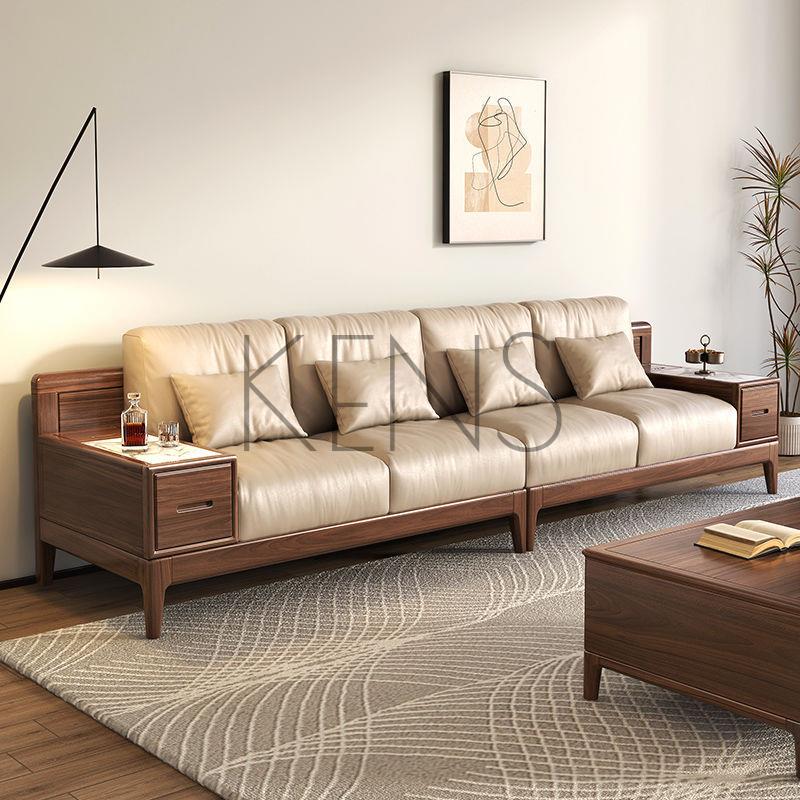 【KENS】沙發 沙發椅 新中式全實木沙發輕奢黑胡桃木小戶型客廳家具簡約超纖皮轉角沙發