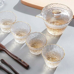 日式金邊錘目紋蓋碗杯壺茶具組