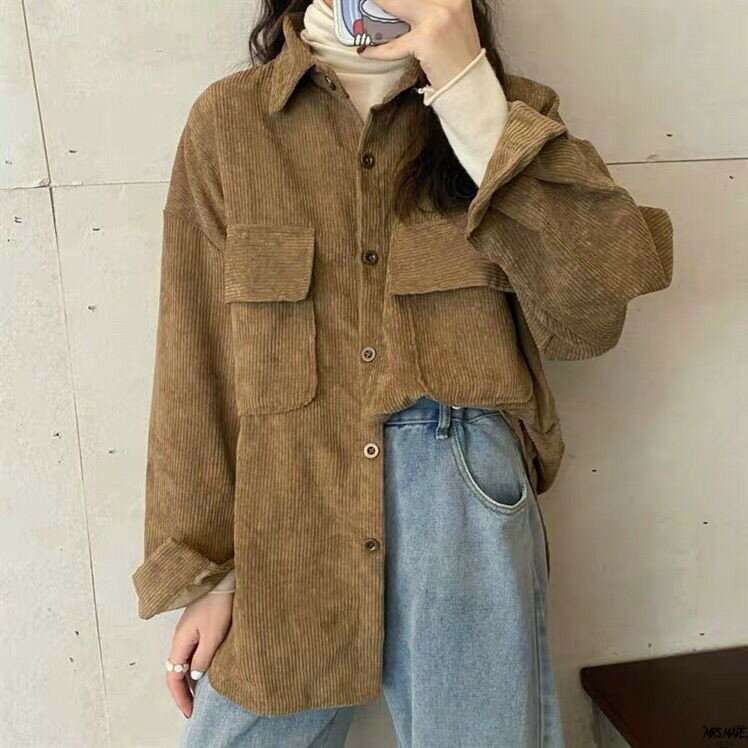 外套 女裝 休閒外套 時尚外套 保暖外套  女百搭寬鬆秋冬厚款燈芯絨襯衫外穿襯衣外套女小眾上衣春秋長袖 6