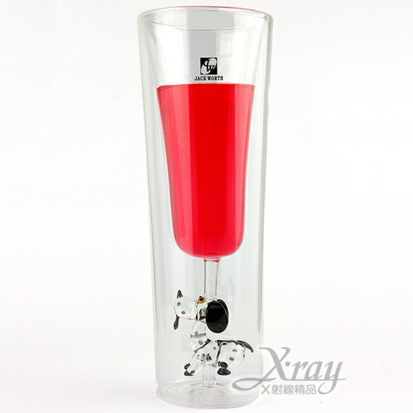 斑點狗香檳杯240ml，手工造型雙層杯/玻璃杯/耐熱/不含塑化劑&雙酚A，X射線【C060009】