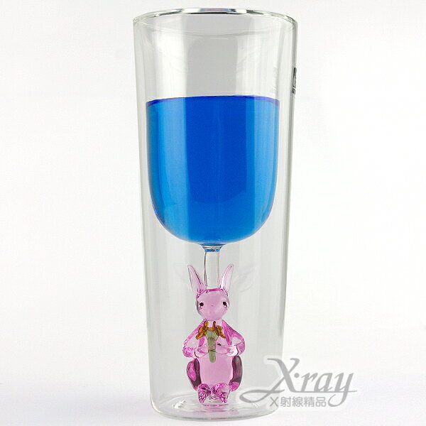 玉兔捧花飲料杯240ml，手工造型雙層杯/玻璃杯/耐熱/不含塑化劑&雙酚A，X射線【C060014】