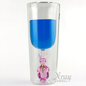 玉兔捧花飲料杯240ml，手工造型雙層杯/玻璃杯/耐熱/不含塑化劑&雙酚A，X射線【C060014】