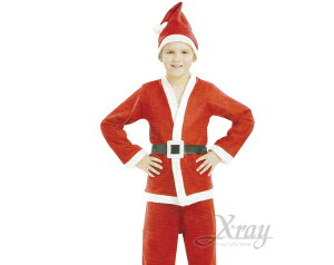 四件式小孩老公公衣， 聖誕衣/聖誕帽/聖誕襪/聖誕禮物袋/聖誕老人衣服，X射線【X912558】