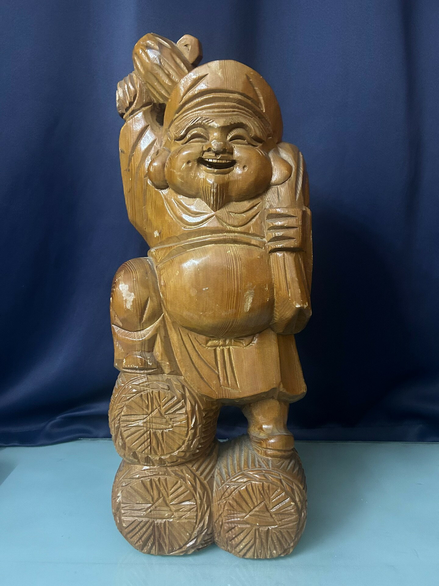 日本迴流 擺飾 中古品 大號實木一木雕 七福神大黑天