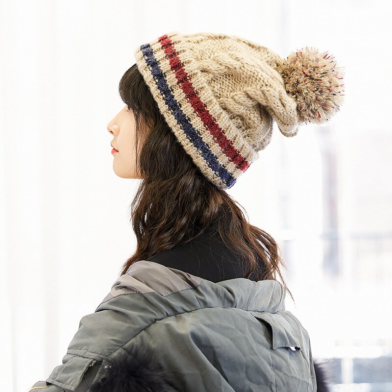 帽子女秋冬季百搭針織毛線帽毛球加絨加厚日系可愛韓版潮時尚冬天