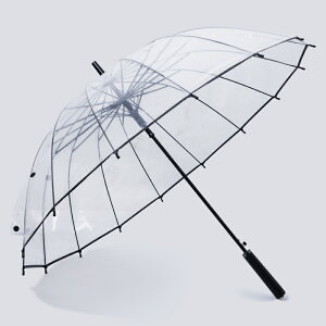 長柄雨傘 16骨透明雨傘長柄大號雙人女白色網紅雨傘自動結實加大折疊訂製傘【YJ7550】