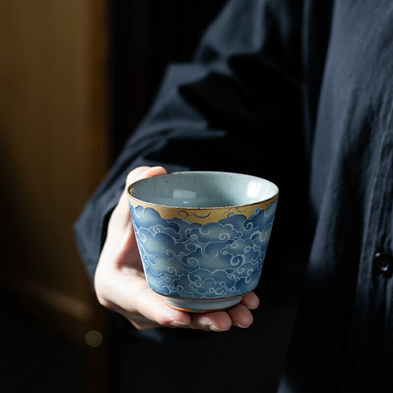 主人杯青雲攬月中式單杯彩陶瓷茶杯茶盞茶碗個人杯功夫茶具品茗杯