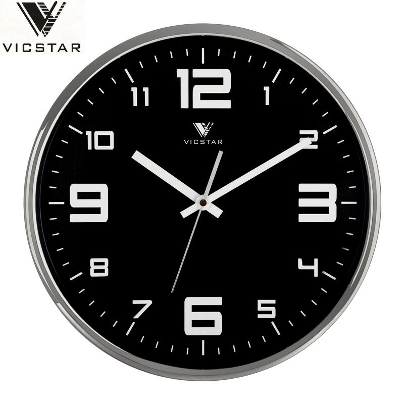VICSTAR 14英寸圓形靜音浮雕立體數字掛鐘 電鍍邊框時尚創意時鐘「限時特惠」