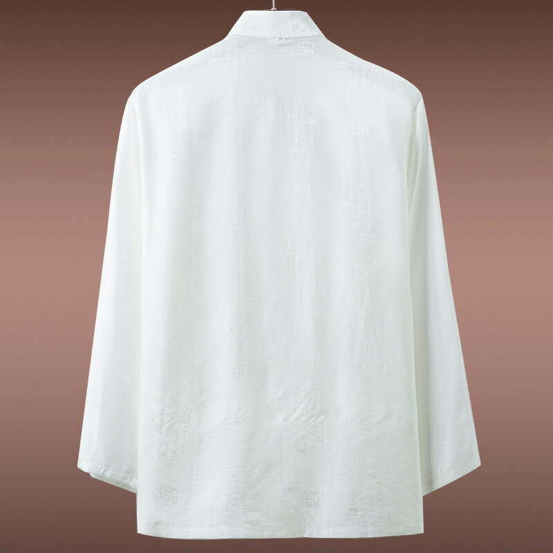 真絲唐裝男夏季桑蠶絲綢緞套裝中式男裝爸爸爺爺太極服中國風上衣 1