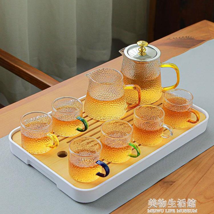 耐熱玻璃茶具套裝家用辦公室客廳功夫茶杯錘紋茶壺紅茶泡茶器茶盤