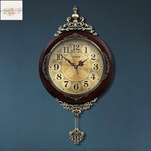 豪華歐式鐘錶掛鐘客廳實木搖擺創意藝術美式掛錶靜音復古著飾時鐘