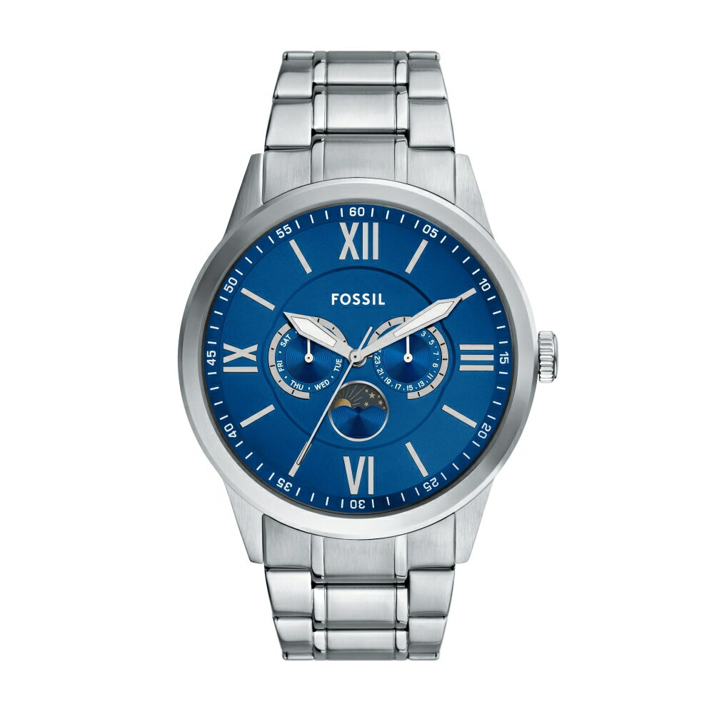 送禮首選★FOSSIL Flynn 日月星辰雋永藍三眼紳士腕錶 BQM7087   附提袋