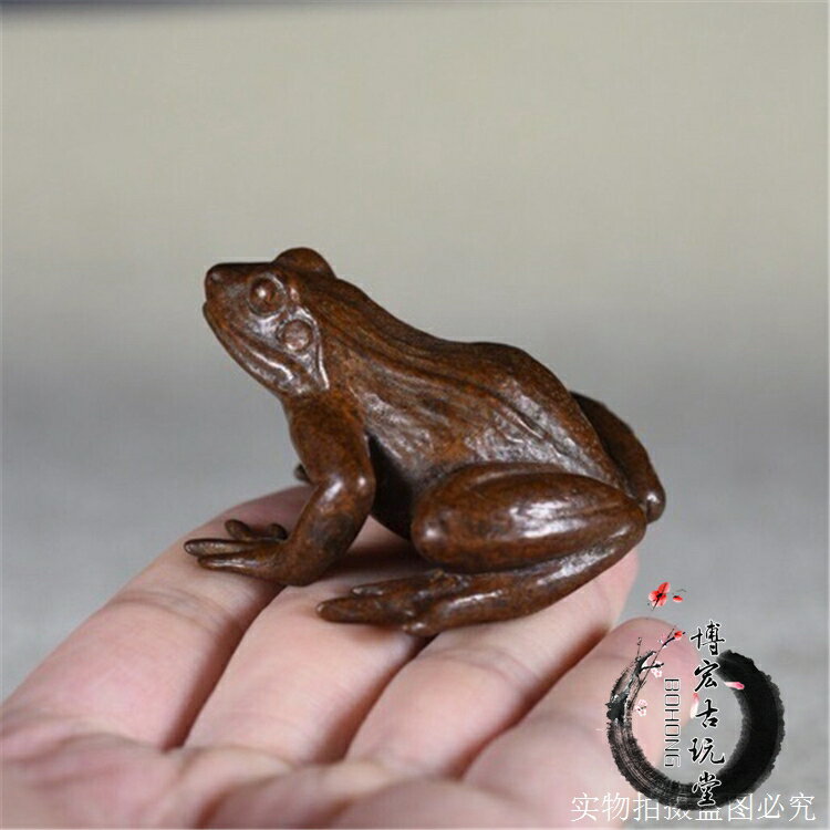 古玩銅器香道茶寵擺件純手工紫銅實心青蛙小擺件田雞蛤蟆茶寵擺件