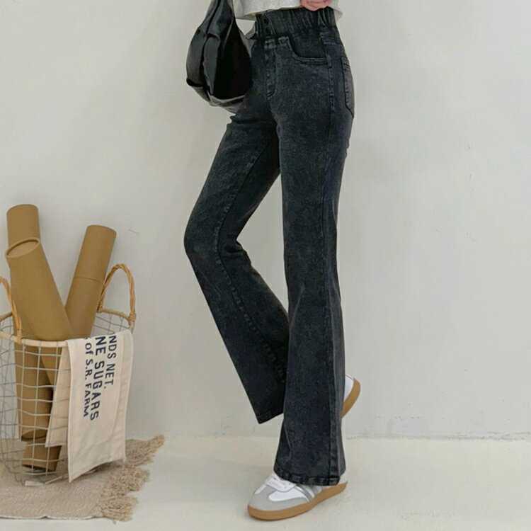 纖腰收腹雪花喇叭褲(S-3L)【B370537】