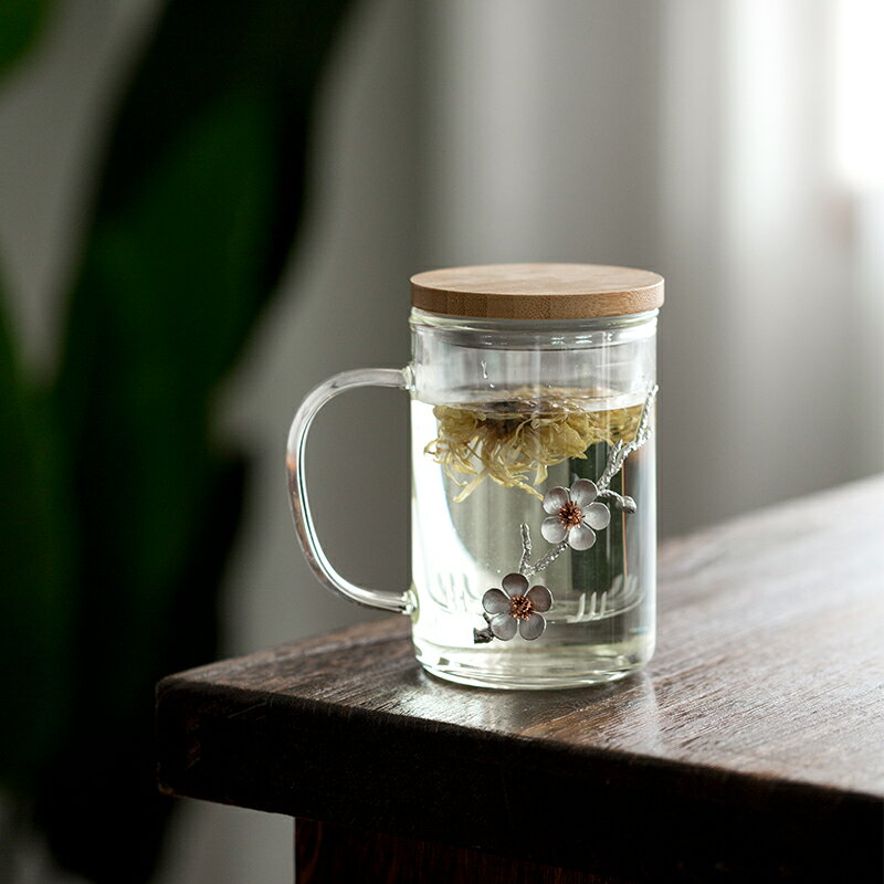 云窩 玻璃杯家用茶杯水杯耐高溫透明 帶把茶水分離杯高檔過濾帶蓋