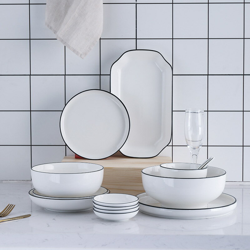 碗碟套裝家用輕奢現代簡約ins風高檔餐具陶瓷碗盤組合吃飯碗湯碗