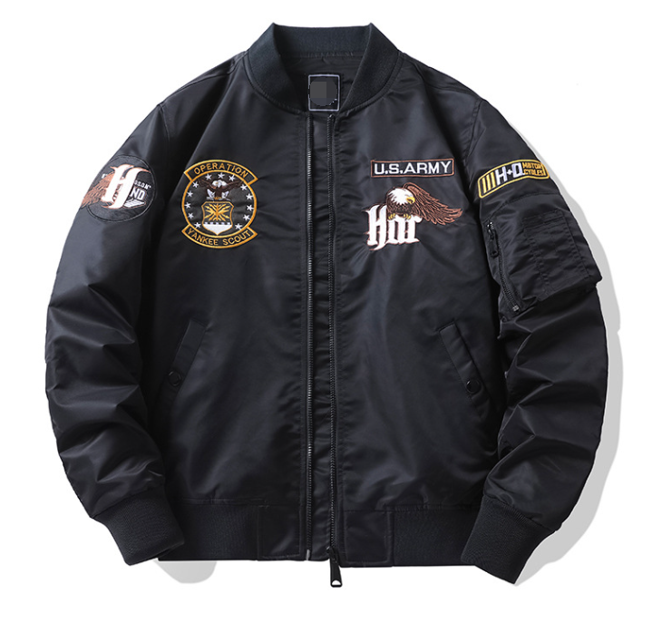 FINDSENSE X 2023 美式空軍飛行服重工老鷹刺繡男士拉鍊立領夾克外套 