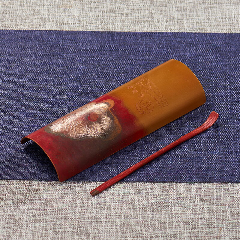 紫銅鎏銀茶則茶勺 純手工賞茶荷茶撥套裝 茶禪意功夫茶具茶道配件 5