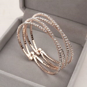韓版時尚精致18K玫瑰金鑲鉆多層交叉手鏈女歐美潮流氣質手鐲手環