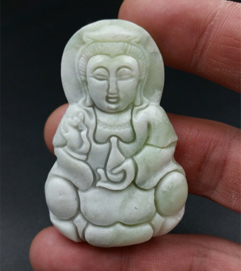 新品特價天然玉石A貨陜西藍田玉觀音玉掛件大號藍田觀音吊墜