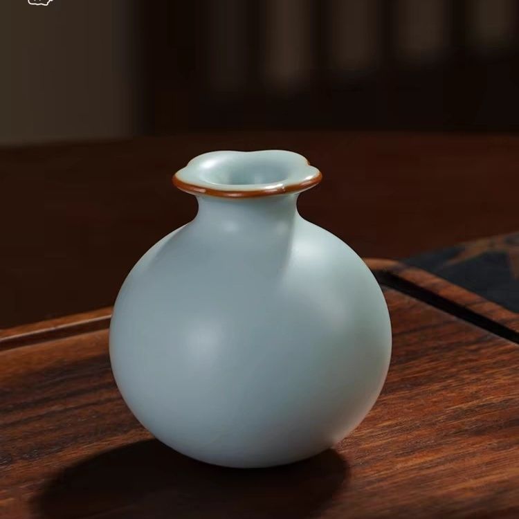 公司貨 免運 快速出貨 擺件 花瓶 陶瓷擺件 青澹汝窯石榴尊景德鎮小花瓶擺件陶瓷仿古瓷器手工汝瓷家居裝飾品