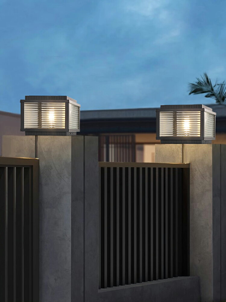 新款中式現代戶外太陽能庭院柱頭燈花園別墅圍墻大門口柱子頂燈