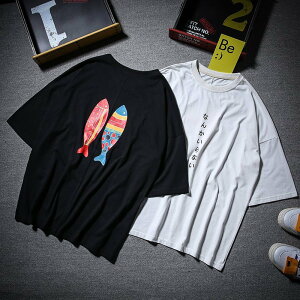 FINDSENSE H1 2018 夏季 日本 個性 印花 T恤 潮流 寬鬆 短袖 時尚 男 體恤 上衣