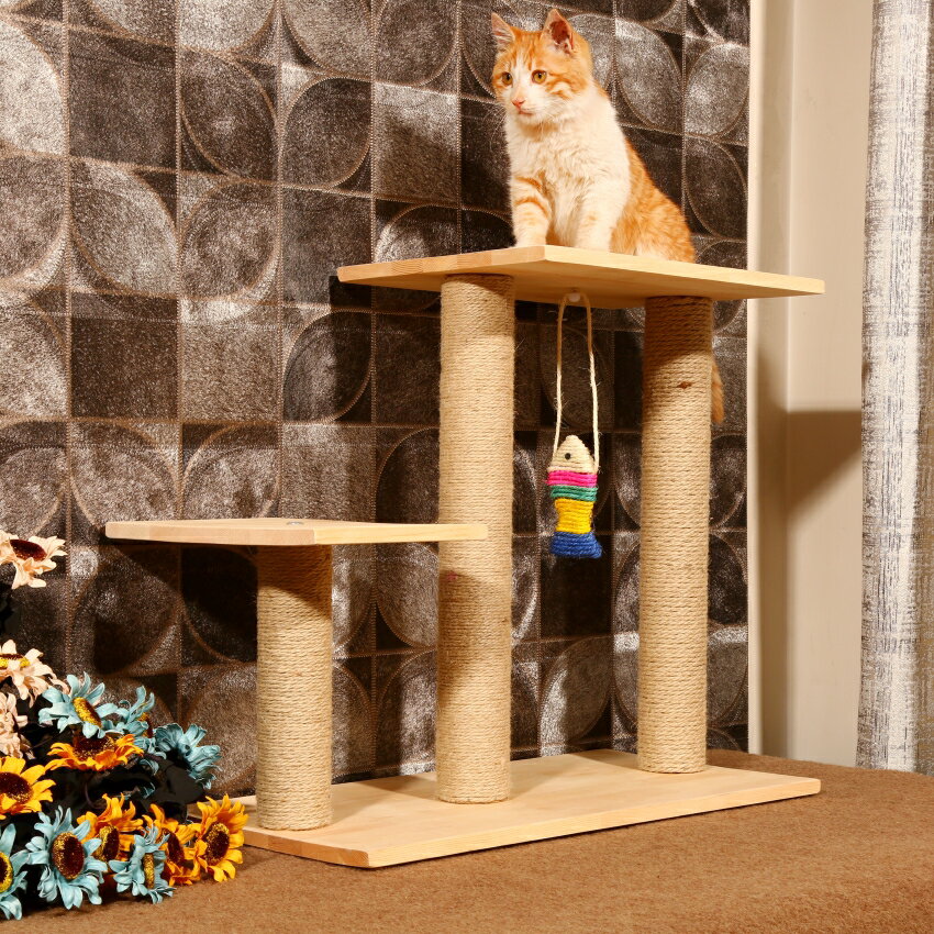 實木貓爬架貓抓板劍麻貓窩樹跳臺貓咪抓柱玩具用品牢固松木小型