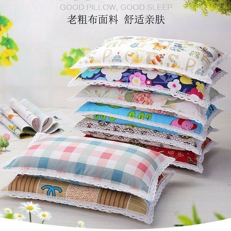 一對裝純棉花邊老粗布枕套成年情侶兒童單人學生大中小號枕頭套