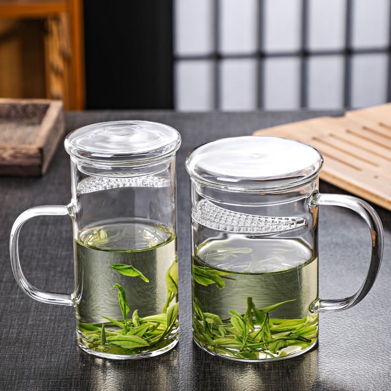 泡茶杯茶水分離馬克陶瓷杯 月牙杯玻璃茶杯子家用茶水分離過濾泡花綠茶辦公室帶把蓋加厚耐熱
