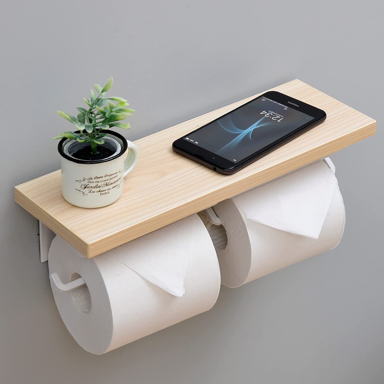 【日本代購】Yamazen 山善 廁所紙巾架 雙層 淺木色