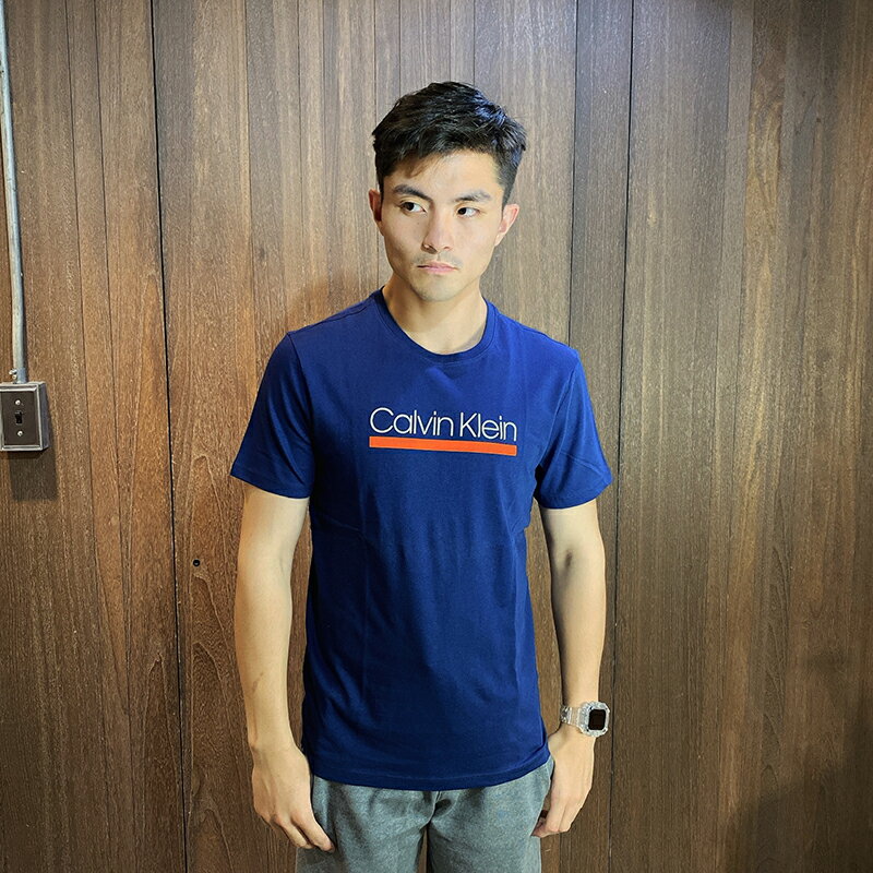 美國百分百【全新真品】Calvin Klein T恤 CK logo 短袖 T-shirt 男 深藍 AA13