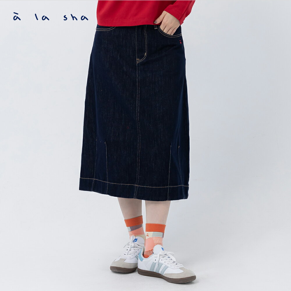 a la sha 貓咪縫線圓弧牛仔裙