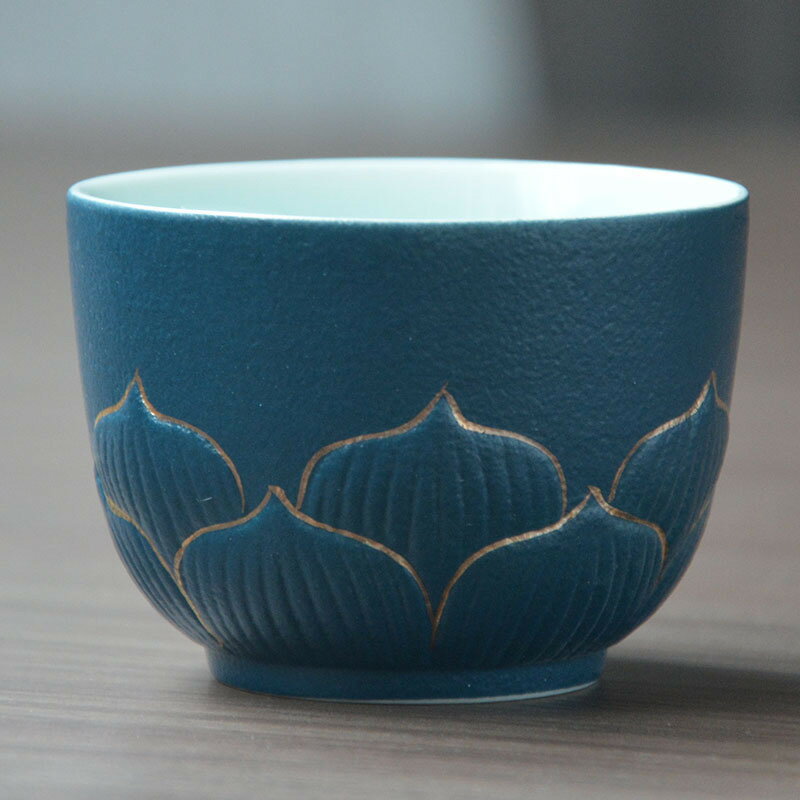 蒼嵐高檔小茶杯家用蓮花主人杯高顏值描金功夫品茗杯待客茶具客杯
