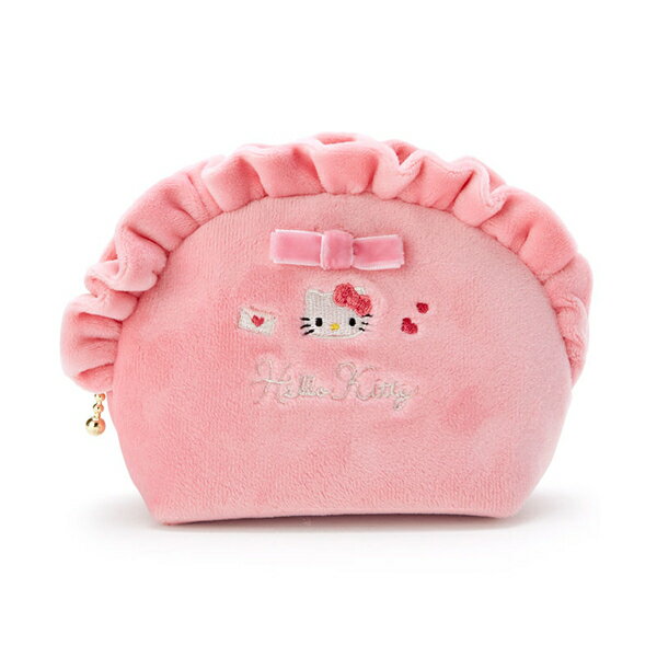 【震撼精品百貨】Hello Kitty 凱蒂貓 日本SANRIO三麗鷗可愛緞帶絨毛化妝包*26796 震撼日式精品百貨