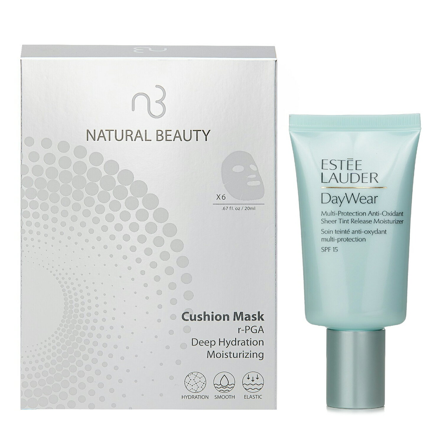 雅詩蘭黛 Estee Lauder - Estee Lauder 抗氧化日霜SPF15 50ml X Natural Beauty r-PGA 超效保濕爆水氣墊面膜 (有效日期: 01/2026) 6x 20ml