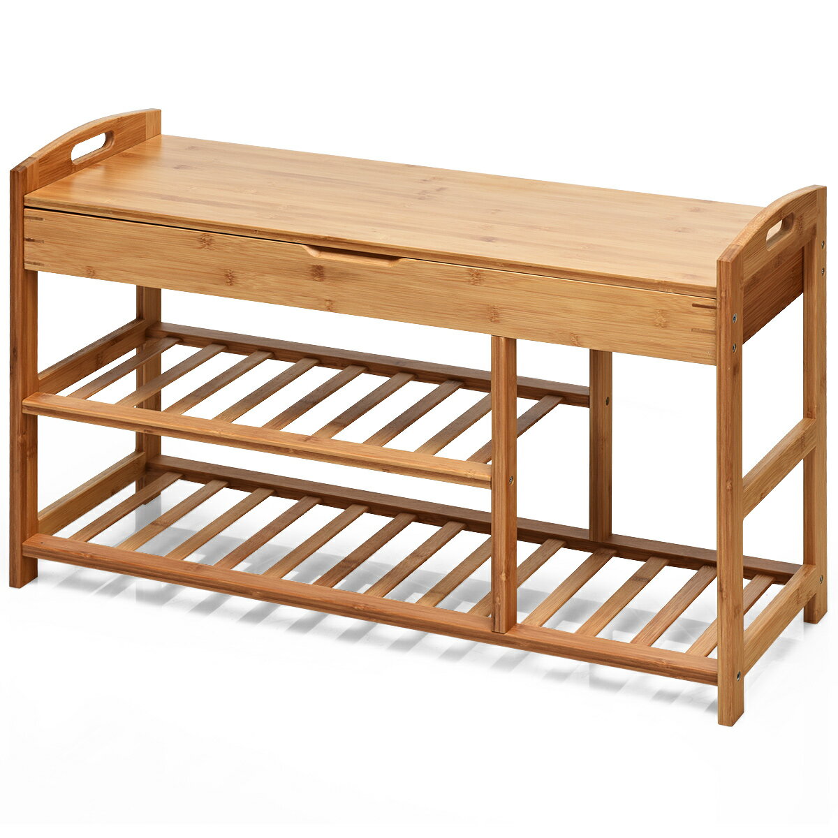 Costway Costway 3 Tier Bamboo Shoe Bench Entryway Storage Rack